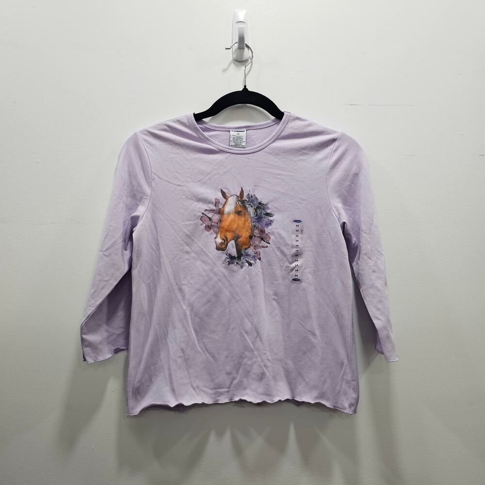 VINTAGE Y2K 2000s NEW with tag Old Navy Girls Mid Sleeve Top Purple Horse 14
